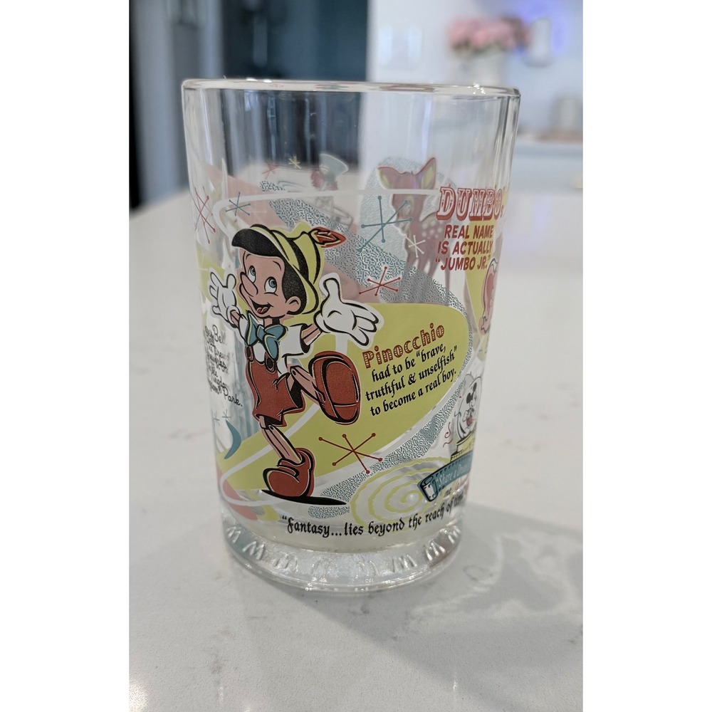Disney McDonalds 100 Years of Magic Glass Tumbler Pinocchio Dumbo Bambi 2002